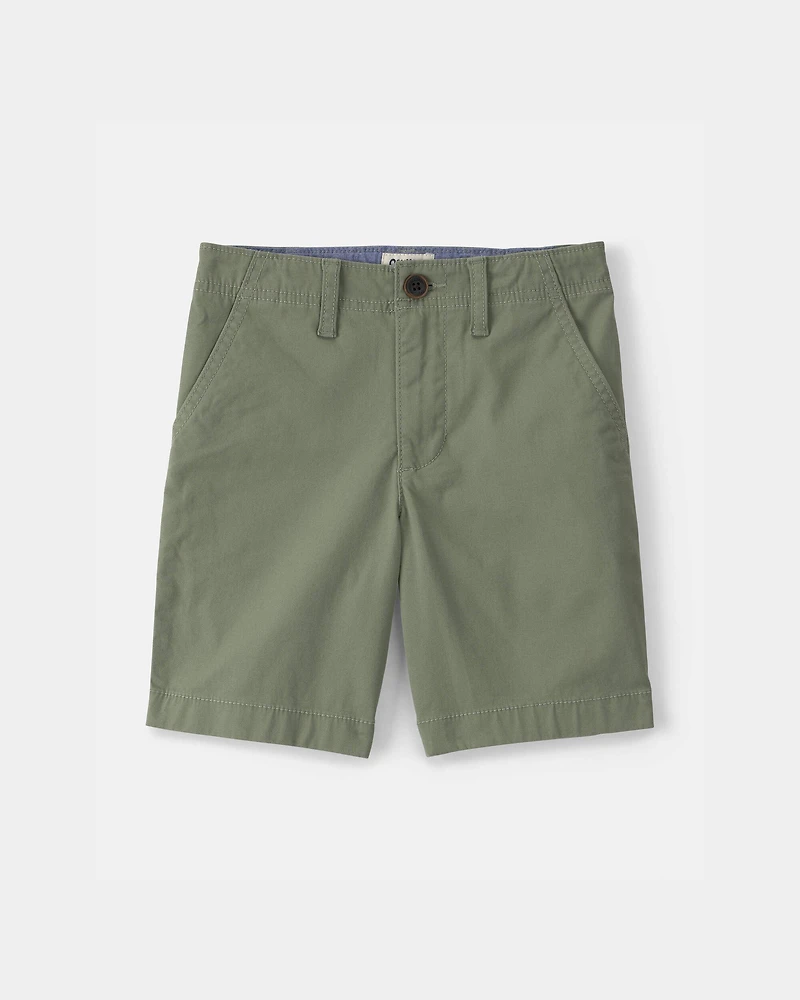 Boys Twill Flat-Front Shorts - Green