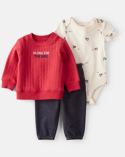 Baby 3-Piece "Along For The Ride" Little Cardigan Set
