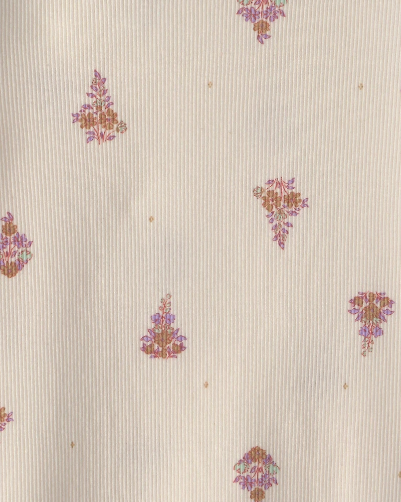 Girls Floral Ribbed Top - Cream