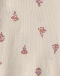 Girls Floral Ribbed Top - Cream