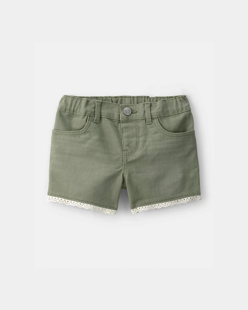 Toddler Girl Eyelet Trim Twill Shorts - Olive