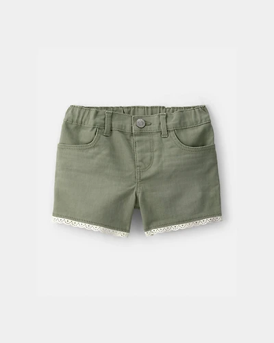 Toddler Girl Eyelet Trim Twill Shorts - Olive