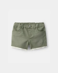 Toddler Girl Eyelet Trim Twill Shorts - Olive