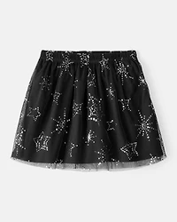 Girls Halloween Metallic Star Tulle Tutu Skort - Black