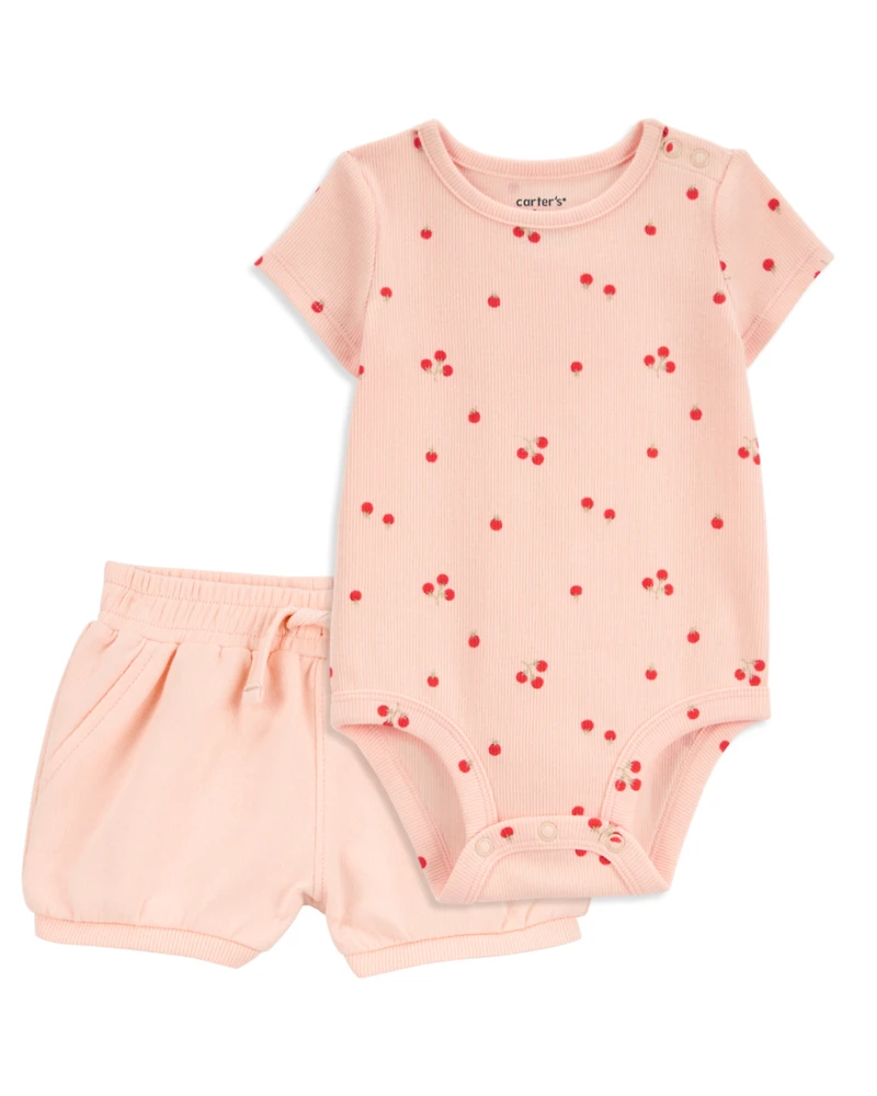 Baby 2-Piece Bodysuit & French Terry Short Set - Pink