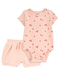 Baby 2-Piece Bodysuit & French Terry Short Set - Pink