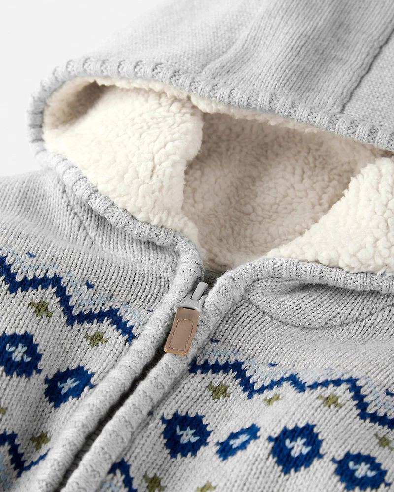 Toddler Boy Recycled Fair Isle Sherpa Sweater Knit Jacket