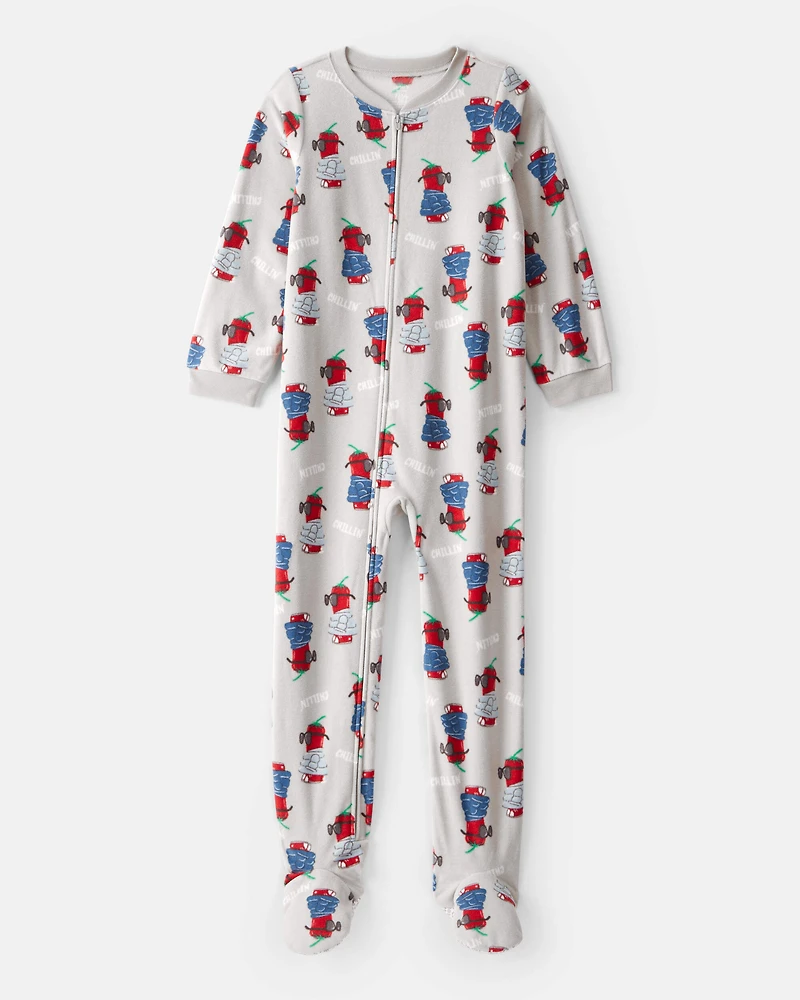 Boys Chili Pepper Print Fleece Long-Sleeve Loose Fit 1-Piece Pajamas - Grey