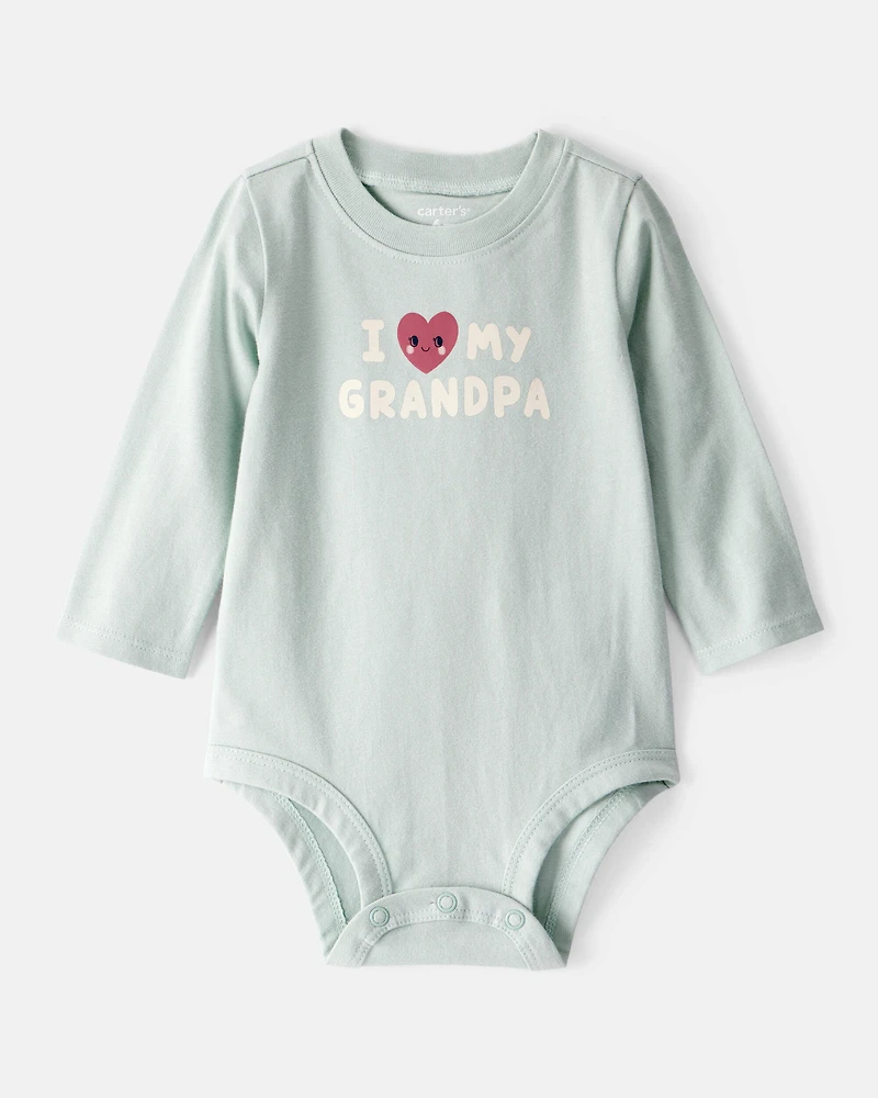 Baby Girl Cotton Long-Sleeve Graphic Bodysuit - Blue
