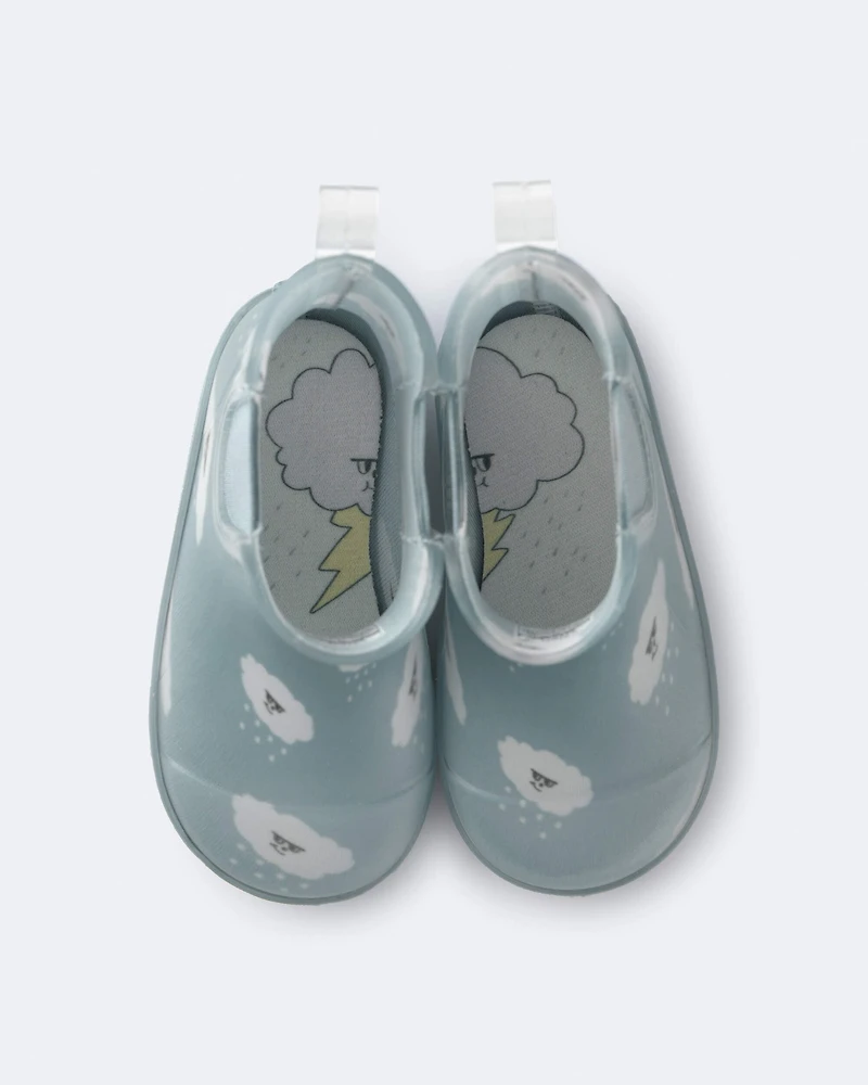 Toddler Rainboots in Rain Cloud Print - Pale Blue
