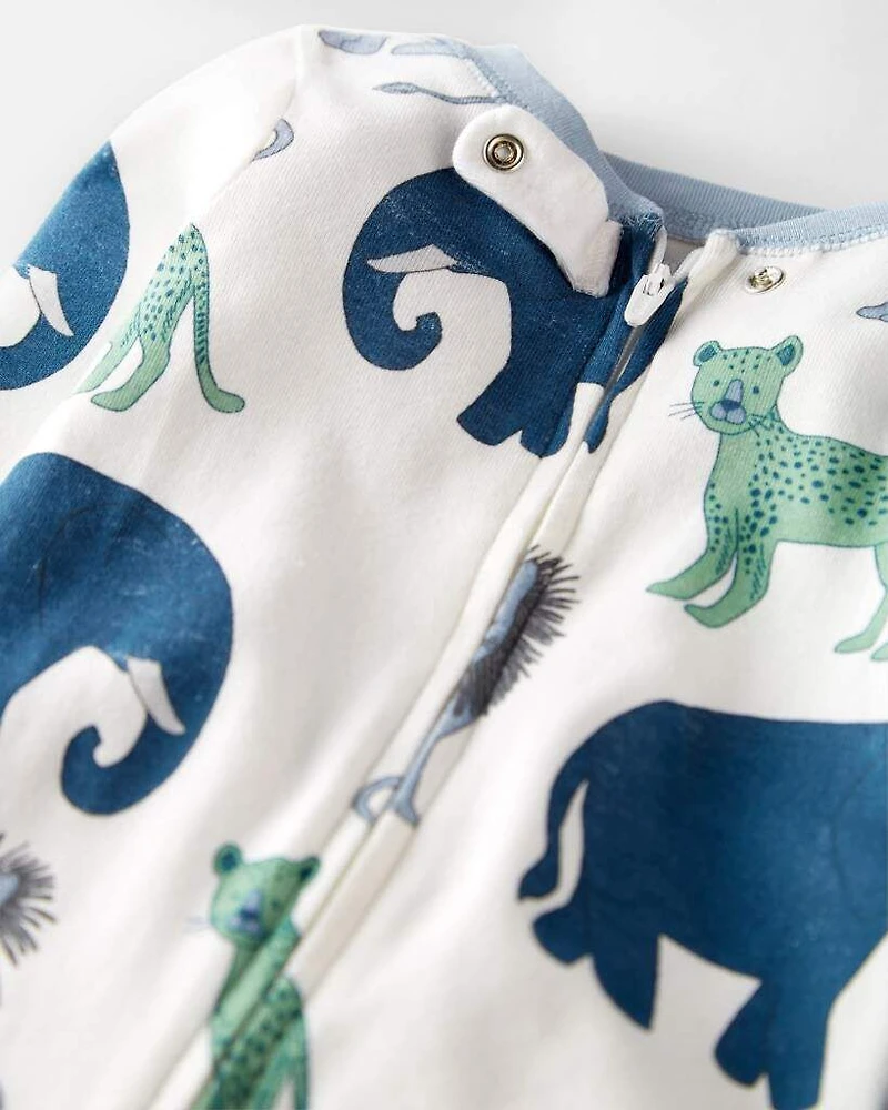 Baby Organic Cotton 1-Piece Pajamas in Wildlife Print