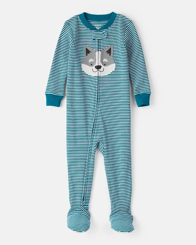 Baby Boy Dog Striped 100% Cotton Snug Fit 2-Way Zip Footie 1-Piece Pajamas - Blue