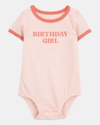 Baby Birthday Girl Short-Sleeve Bodysuit - Pink