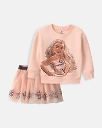 Toddler Girl 2-Piece Disney© Moana Fleece Pullover Sweatshirt & Skort Set - Orange