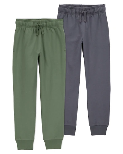 Boys 2-Pack Pull-On Drawstring Joggers - Grey/Green