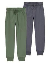 Boys 2-Pack Pull-On Drawstring Joggers - Grey/Green