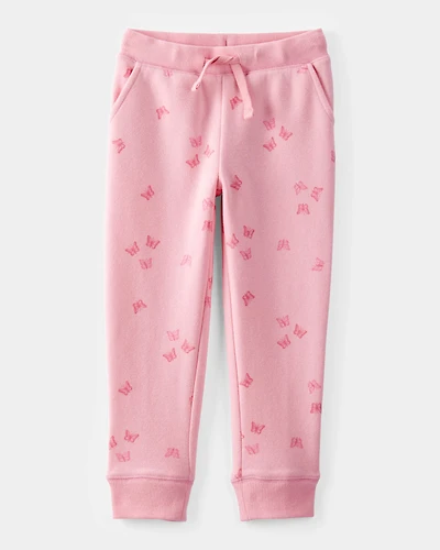 Toddler Butterfly Print Fleece Drawstring Joggers - Pink