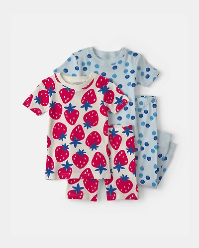 Baby Girl Fruit 100% Cotton 4-Piece Pajama Set - Red/Blue