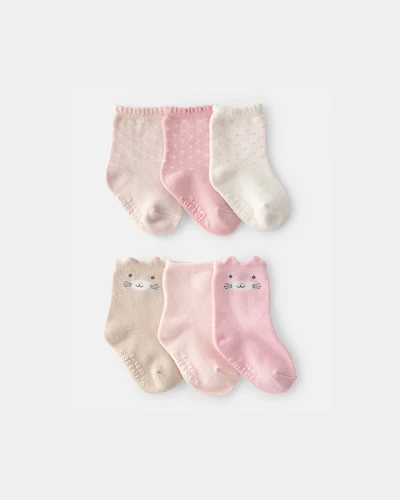 Baby Girl 6-Pack Cat Polka Dots Crew Socks