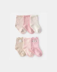 Baby Girl 6-Pack Cat Polka Dots Crew Socks
