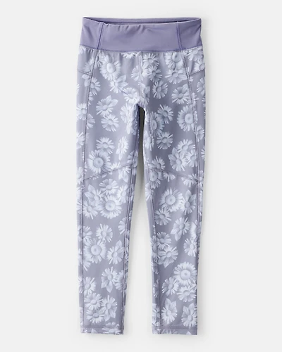 Girls Floral Active Leggings - Purple