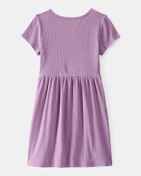 Girls Ribbed Short-Sleeve Dress - Purple