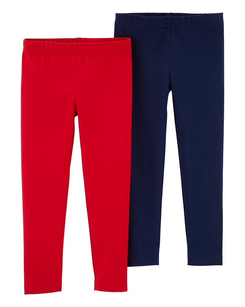 Toddler 2-Pack Red & Navy Cotton Stretch Leggings