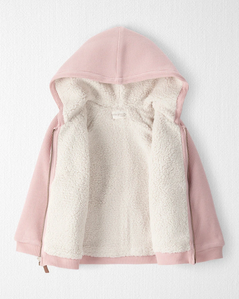 Toddler Girl Recycled Sherpa Waffle Knit Hooded Jacket