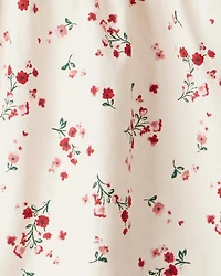 Toddler Girl Floral Print 100% Cotton Long-Sleeve Top - Ivory