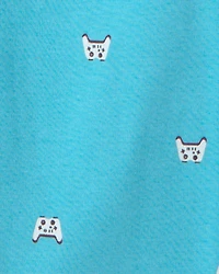 Boys Bigfoot Gamer 100% Cotton Snug Fit 4-Piece Pajama Set - Blue/Ivory