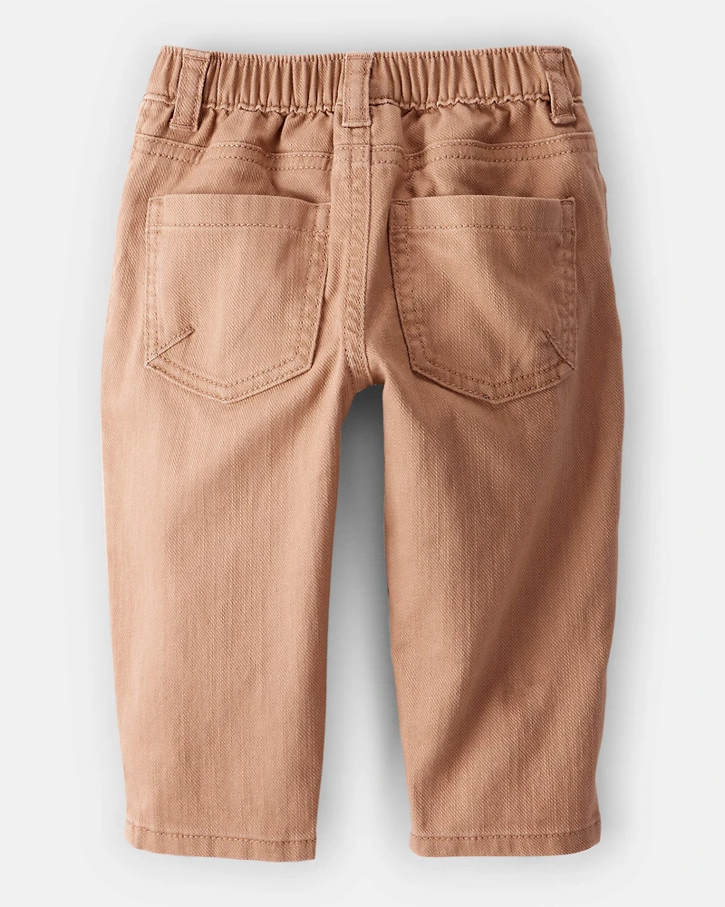 Baby Boy  Tapered 100% Cotton Twill Pants - Tan
