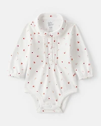 Baby Girl Floral Long-Sleeve Fashion Bodysuit - White