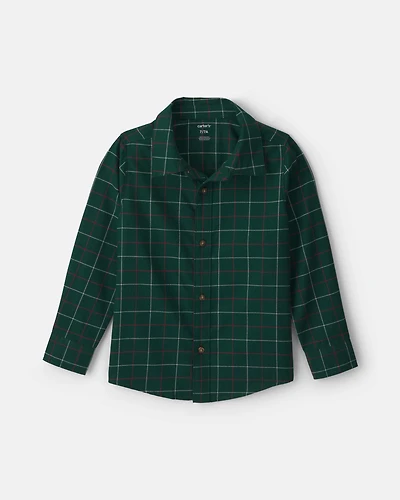 Boys Plaid Long-Sleeve Button-Down Shirt - Green