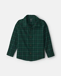 Boys Plaid Long-Sleeve Button-Down Shirt - Green