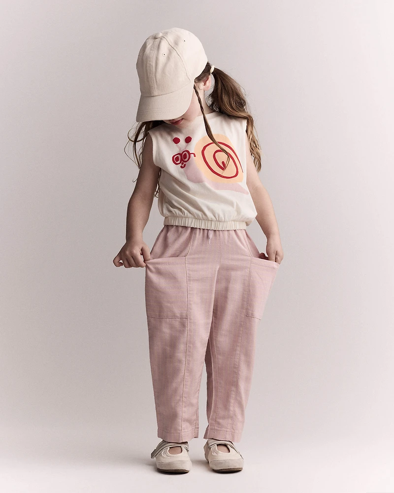 Toddler Girl Pocket Pant in Stripes - Light Pink