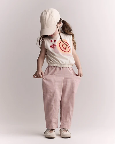 Toddler Girl Pocket Pant in Stripes - Light Pink