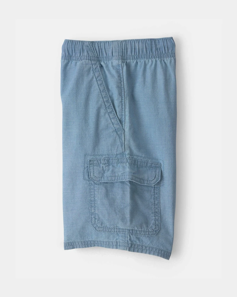Boys Chambray Cargo Shorts - Light Wash
