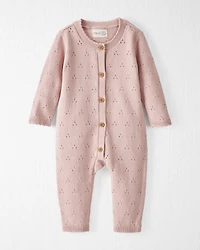 Baby Girl Organic Cotton Sweater Knit Pointelle Jumpsuit - Pink