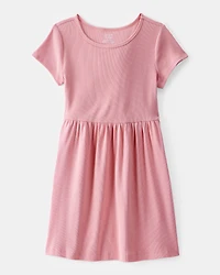 Girls Ribbed Short-Sleeve Dress - Pink