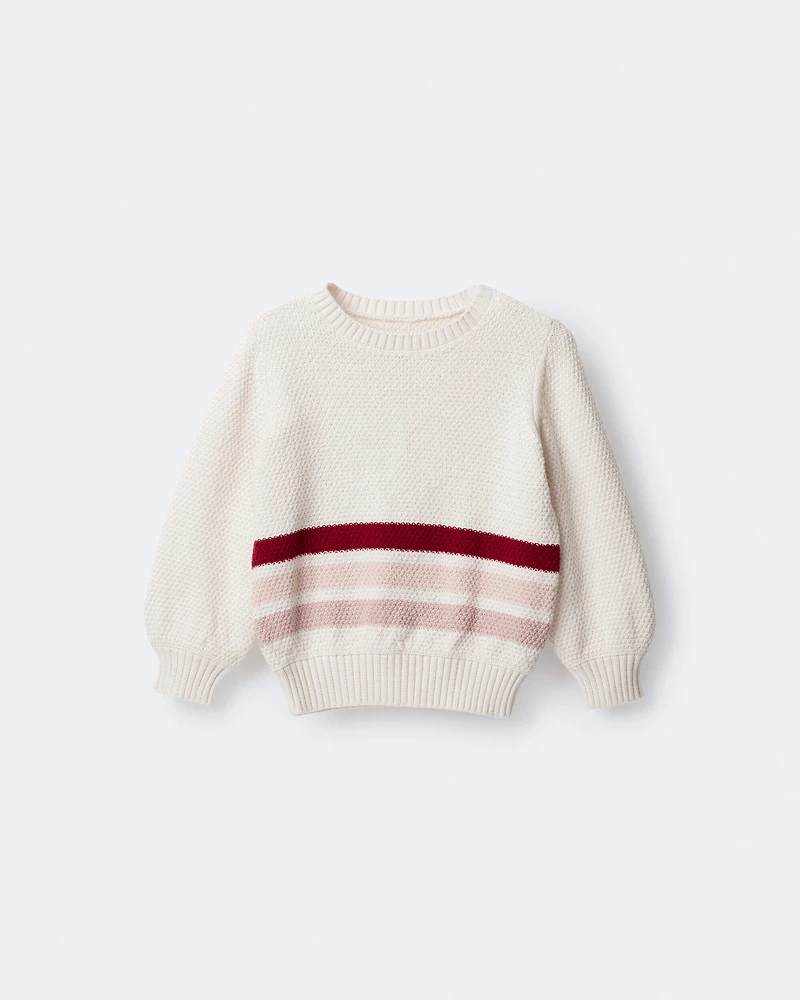 Toddler Girl Striped Pullover Sweater - Ivory