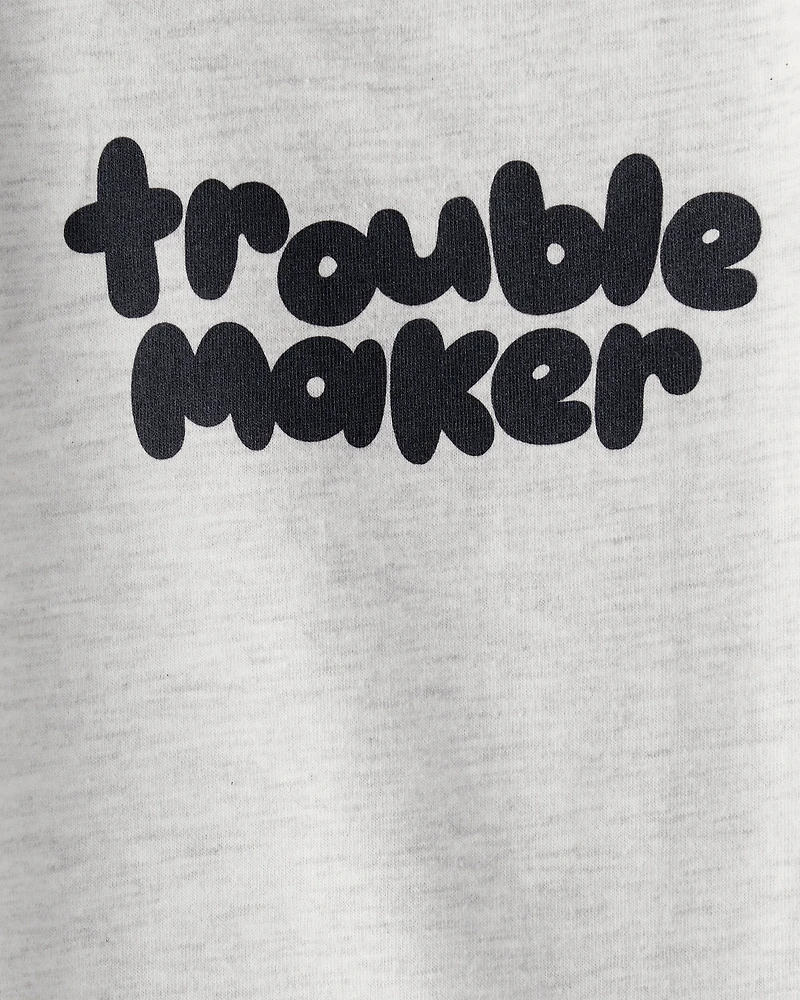 Baby Boy 'Trouble Maker' Short-Sleeve Graphic Bodysuit - Grey