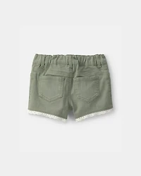 Baby Girl Eyelet Trim Twill Shorts - Olive