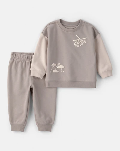 Baby Boy Helicopter French Terry Sweatshirt & Pant Set - Grey
