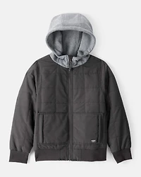 Boys Long-Sleeve Midweight Quilted Bomber Jacket - Black