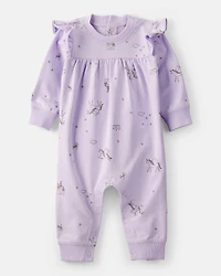 Baby Girl Unicorn Print Cotton Long-Sleeve Jumpsuit - Purple