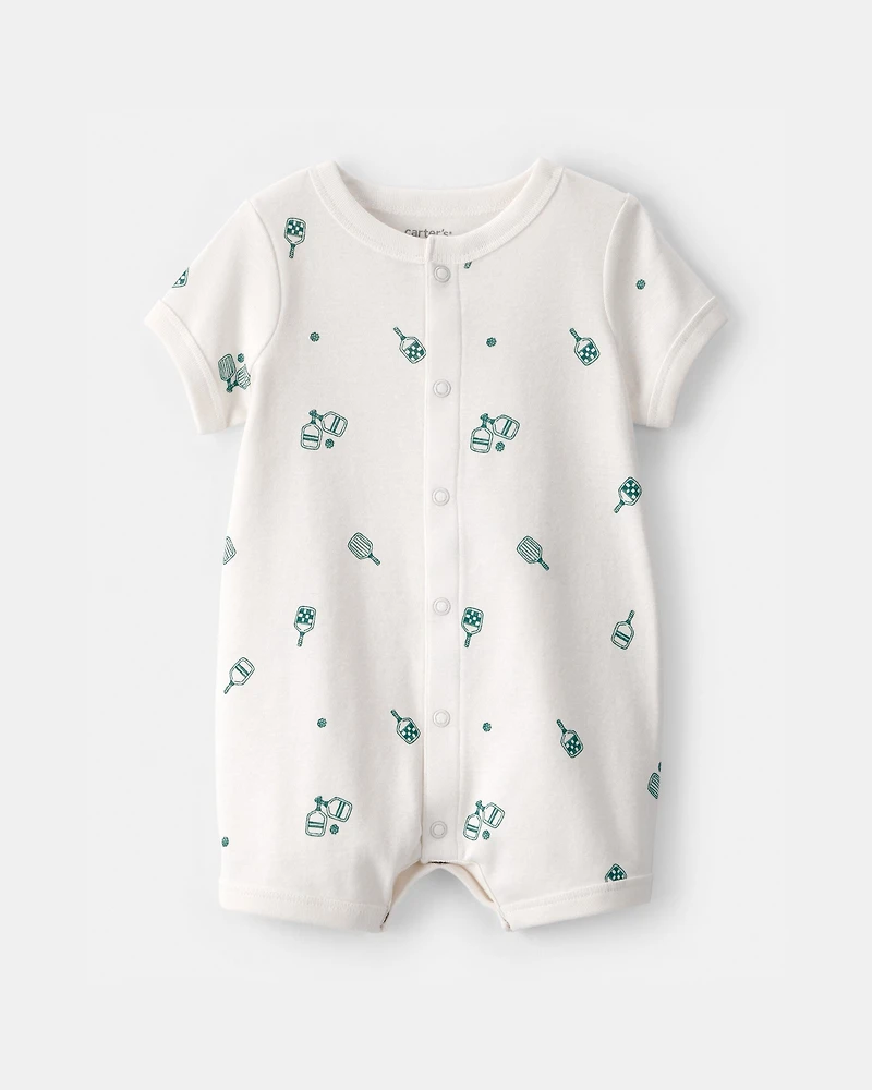 Baby Pickleball Short-Sleeve Romper - White