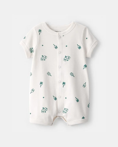 Baby Pickleball Short-Sleeve Romper - White