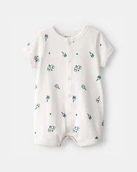 Baby Pickleball Short-Sleeve Romper - White