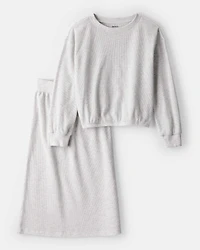 Girls 2-Piece Long-Sleeve Top & Skirt Set - Grey