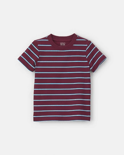 Toddler Boy Striped T-Shirt - Burgundy/Blue